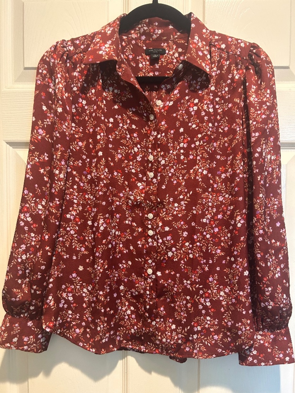 Ann Taylor‎ Floral Button Down Blouse Womens SP Excellent Long Sleeve Petite
